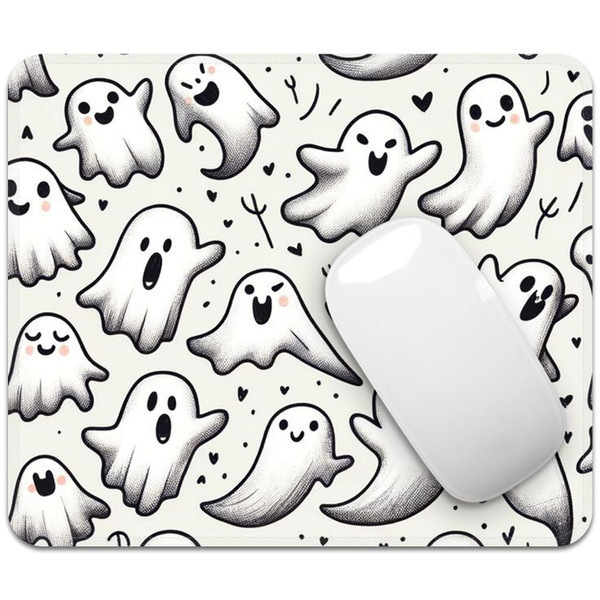 Square Mouse Pad with Stitched Edge, Premium Mousepad Washable Cloth. Computer Mouse Pad with Non-Slip Rubber Base, Mouse Pads for Computers Laptop Mouse 9.25x7.75x0.12 inch-Cute Ghost