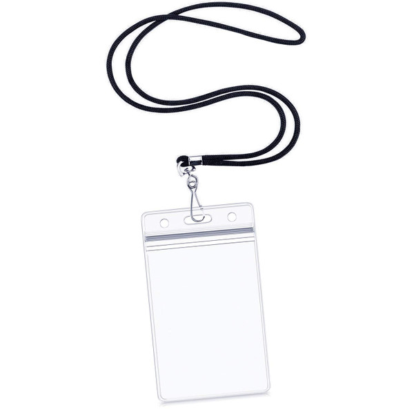 Vertical ID Card Name Tag Badge Holder with Waterproof Type Resealable Zip (Vertical ID with Black Lanyard, 6 Pcs) Lanyards
