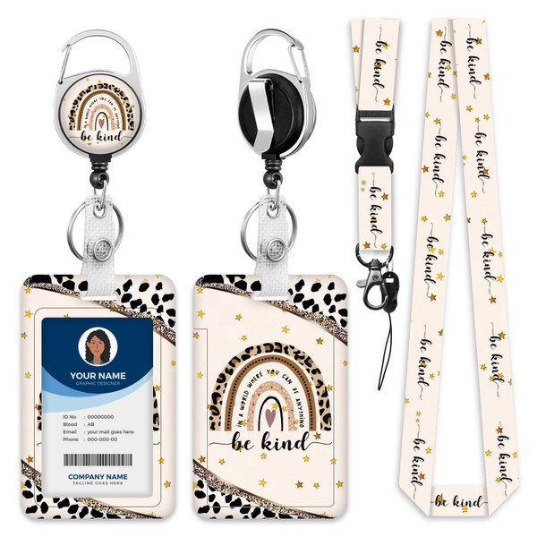 Lanyards for ID Badge Holder for Women Cute, Teacher Lanyard with ID Holder Clip,Retractable Keychain Badge Reel Heavy Duty, Teacher Nurse Work Office Gifts (#13:Leopard Be Kind)