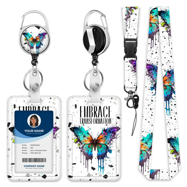 Lanyards for ID Badge Holder for Women Cute, Teacher Lanyard with ID Holder Clip,Retractable Keychain Badge Reel Heavy Duty, Teacher Nurse Work Office Gifts (#22:Butterfly Rebirth)