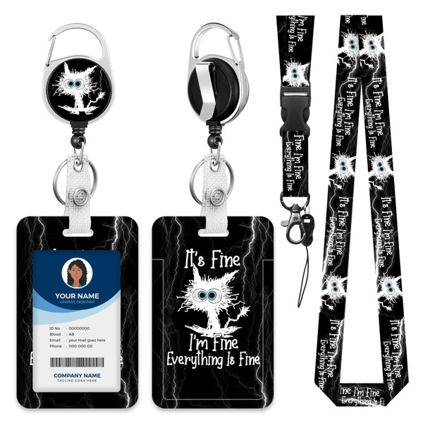 Lanyards for ID Badge Holder for Women Cute, Teacher Lanyard with ID Holder Clip,Retractable Keychain Badge Reel Heavy Duty, Teacher Nurse Work Office Gifts (#1:I'm Fine)