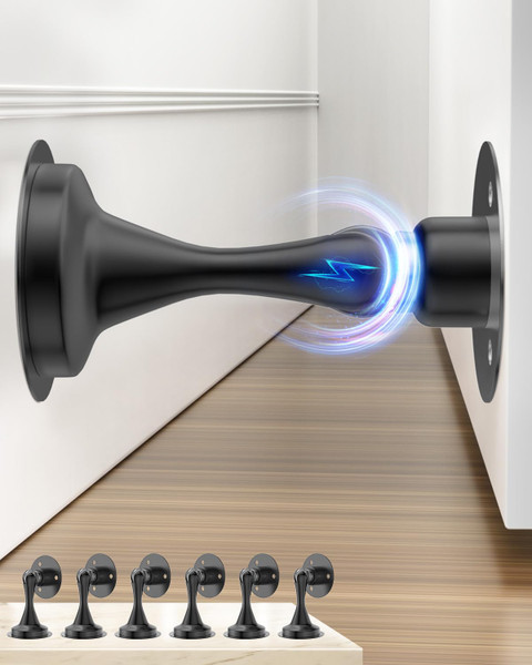 Door Stoppers Magnetic Door Catch - 6 Pack Stainless Steel Heavy Duty Door Stops for Bottom of Door, Wall & Floor Mounting No-Drill Strong Adhesive & Screws, Door Holder to Keep Door Open