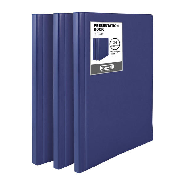 Dunwell Binder with Plastic Sleeves 24-Pocket (3 Pack, Blue) - Presentation Book, 8.5 x 11 Portfolio Folder with Clear Sheet Protectors, Displays 48 Pages of Documents, Certificates, Keepsakes