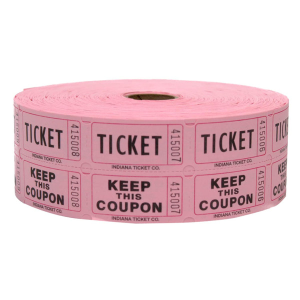 INDIANA TICKET CO. 1,000 Pink Raffle Tickets Double Roll, Premium Quality 50/50 Raffle Tickets, Tickets for Events, Carnivals, Door Prizes, Drinks and More