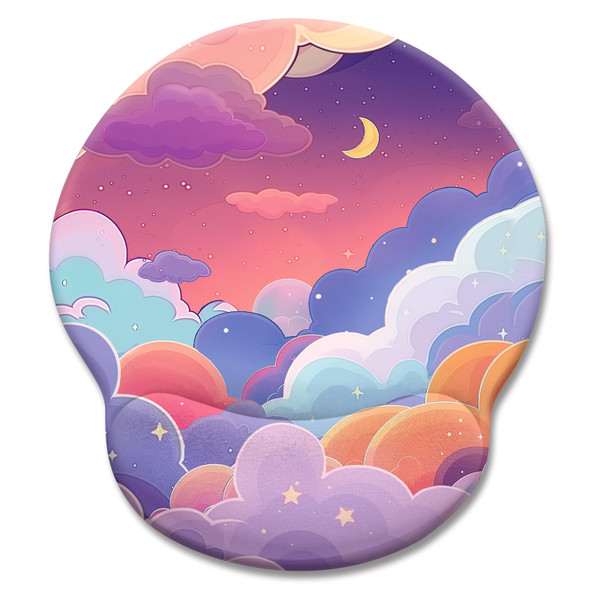 LIMKRIAN Purple Mouse Pad with Wrist Rest, Cloud Ergonomic Mouse Pad Wrist Support with Non-Slip Pain Relief PU Base, Kawaii Computer Mousepad, Cute Purple Office Desk Accessories Decor Supplies