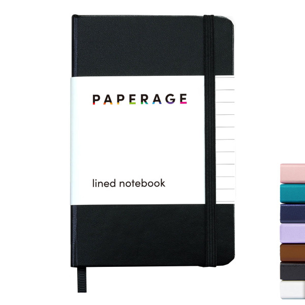 PAPERAGE Lined Pocket Journal Notebook, 1 Pack, (Black), 160 Pages, Small, 3.6 inches x 5.6 inches - 100 GSM Thick Paper, Hardcover