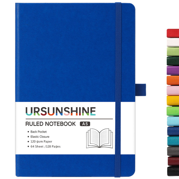 Ruled Notebook/Journal - Classic Lined Journal/Notebook, Hardcover with Thick Paper, 5.3" x 8.26", Banded + Pen Holder +Inner Pocket - Deep Blue