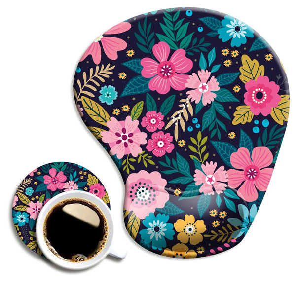 DOOKE Ergonomic Mouse Pad with Wrist Support and Coaster,Mouse Pads with Non-Slip PU Base for Home Office Working Studying Easy Typing & Pain Relief Botanical