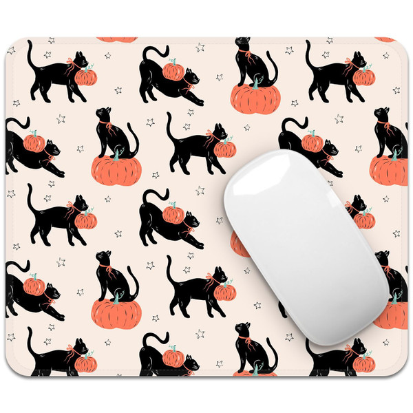 Square Mouse Pad with Stitched Edge, Premium Mousepad Washable Cloth. Computer Mouse Pad with Non-Slip Rubber Base, Mouse Pads for Computers Laptop Mouse 9.25x7.75x0.12 inch-Pumpkin Cat