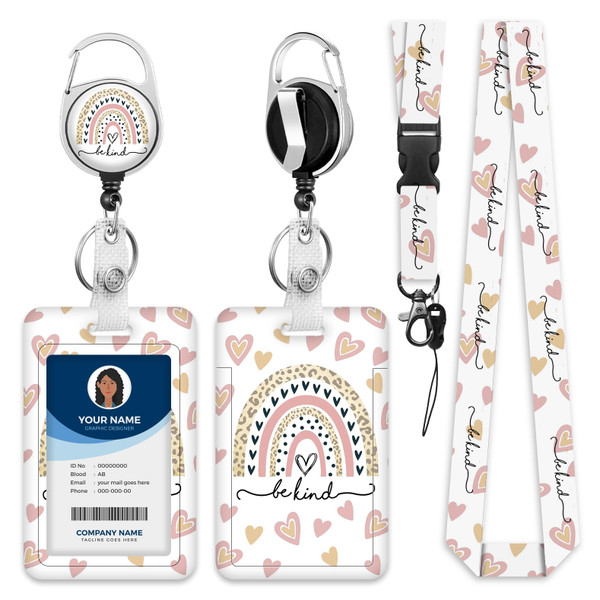 Lanyards for ID Badge Holder for Women Cute, Teacher Lanyard with ID Holder Clip,Retractable Keychain Badge Reel Heavy Duty, Teacher Nurse Work Office Gifts (#2:Pink Be Kind)