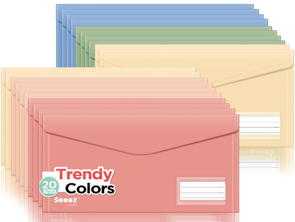 Sooez 20 Pack Reusable Envelopes, Small Pencil Pouch, Pencil Bags Bulk, Receipt Cash Holder, Money Bags, Small Plastic Envelopes, Receipt Envelope for School Office Supplies Travel Accessories