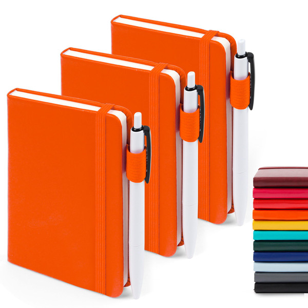 feela 3 Pack Pocket Notebook Journals with 3 Black Pens, A6 Mini Cute Small Journal Notebook Bulk Hardcover College Ruled Notepad with Pen Holder for Office School Supplies, 3.5x 5.5, Orange