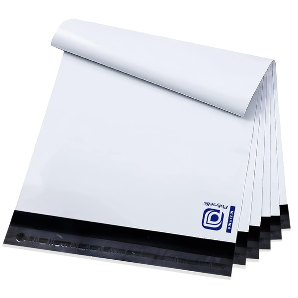 POLYSELLS Poly Mailers Shipping Envelopes, Strong Adhesive Sealing, Waterproof, and Tear-resistant Postal Mailing Bags for Clothing, Books, and Accessories (White, 9x12 Inch, 100 pcs)