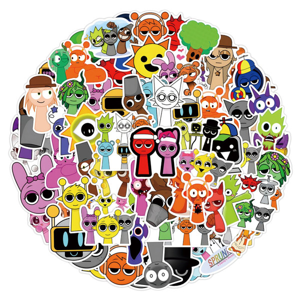 110Pcs Sprunki Stickers for Kids, Waterproof Removable Stickers for Boys and Girls in Water Bottles laptops Phones Guitar Suitcase, Children's Cartoon Game Stickers for Fans Favors (Yellow)