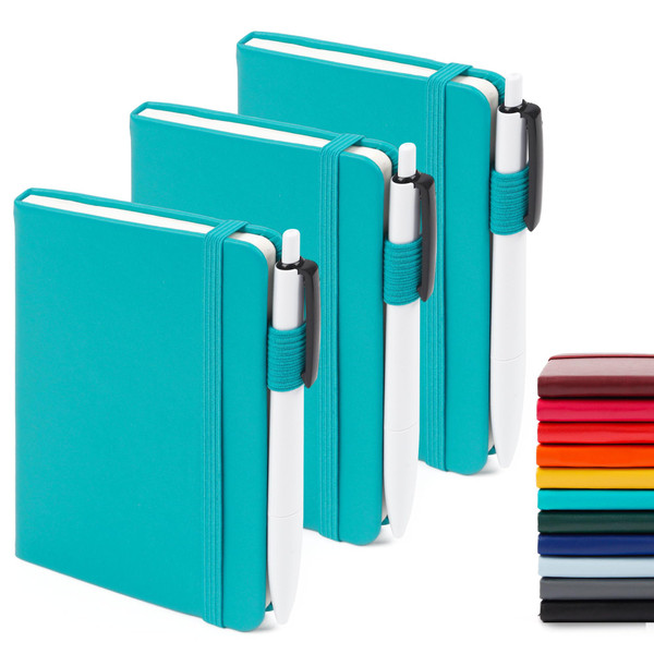 feela 3 Pack Pocket Notebook Journals with 3 Black Pens, A6 Mini Cute Small Journal Notebook Bulk Hardcover College Ruled Notepad with Pen Holder for Office School Supplies, 3.5x 5.5, Emerald