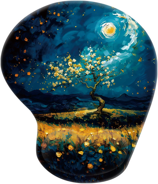 Tharney Ergonomic Mouse Pad with Wrist Rest Support, Mousepad with Comfortable Gel Wrist and Non-Slip PU Base for Pain Relief, Computer, Laptop, Office, Home (Moon-3)
