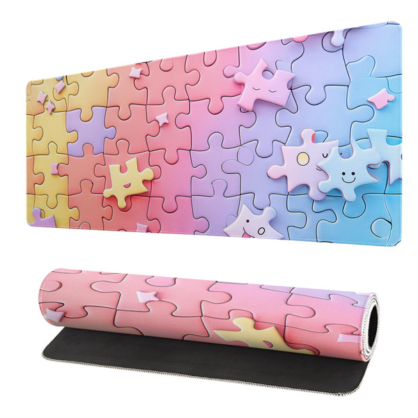 Gaming Mouse Pad Desk Pad,Extended Big Mouse Pad,31.5x11.8 Inch Long Computer Keyboard Mouse Mat Mousepad with 3mm Non-Slip Base and Stitched Edge for Gaming and Office (Multicoloured Puzzle)