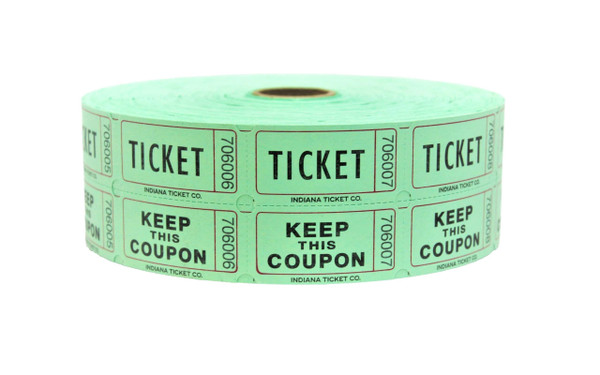 INDIANA TICKET CO. 1,000 Green Raffle Tickets Double Roll, Premium Quality 50/50 Raffle Tickets, Tickets for Events, Carnivals, Door Prizes, Drinks and More