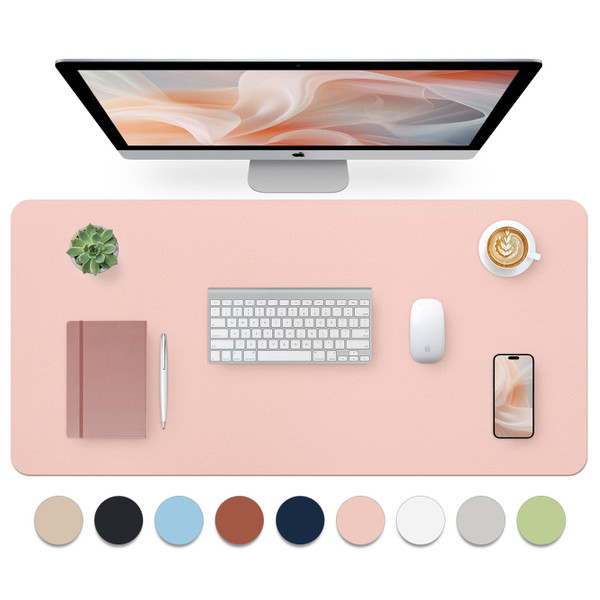 Bloss Pink Desk Mat, Waterproof Non-Slip Leather Desk Pad, Large Mouse pad, Computer Mat for Desk, Pink Desk Accessories Easy Clean for Office/Home(35.415.7 Inches)