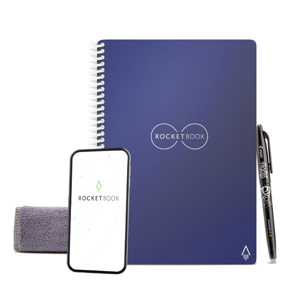 Rocketbook Core Reusable Spiral Notebook, Executive Size 6x8.8, Navy Blue - Lined Pages, App-Connected, Erasable, Durable Cover, Ideal for School, Work, and Creative Projects