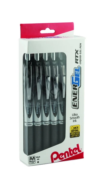 Pentel EnerGel RTX Retractable Liquid Gel Pen, (0.7mm), Medium Line, Metal Tip, Black Ink, Window (BL77PC12A1) (Pack of 1, 12 Count Total)