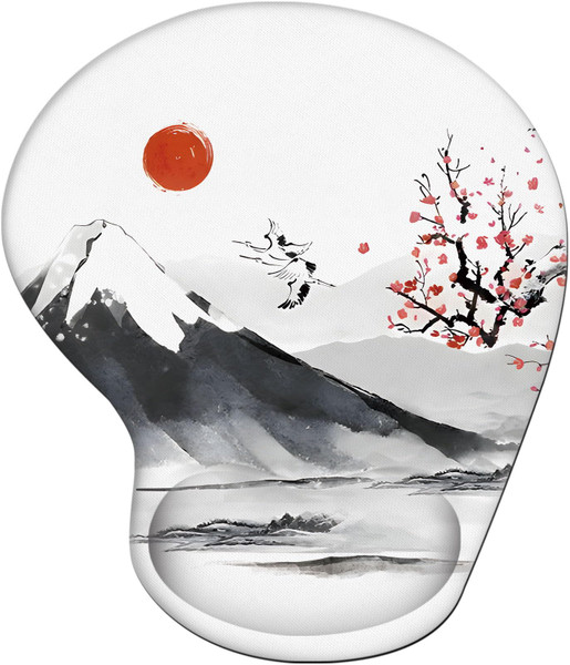 Tharney Ergonomic Mouse Pad with Wrist Rest Support, Mousepad with Comfortable Gel Wrist and Non-Slip PU Base for Pain Relief, Computer, Laptop, Office, Home (Ink Painting)