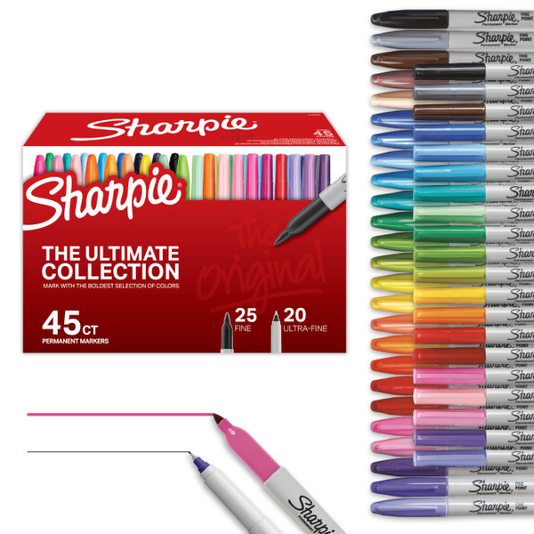 Sharpie Permanent Markers Ultimate Collection, Ultra Fine And Fine Tip Markers, Great For Teacher And Classroom Supplies, Art Supplies, Bulk Marker Set, Assorted Colors, 45 Count