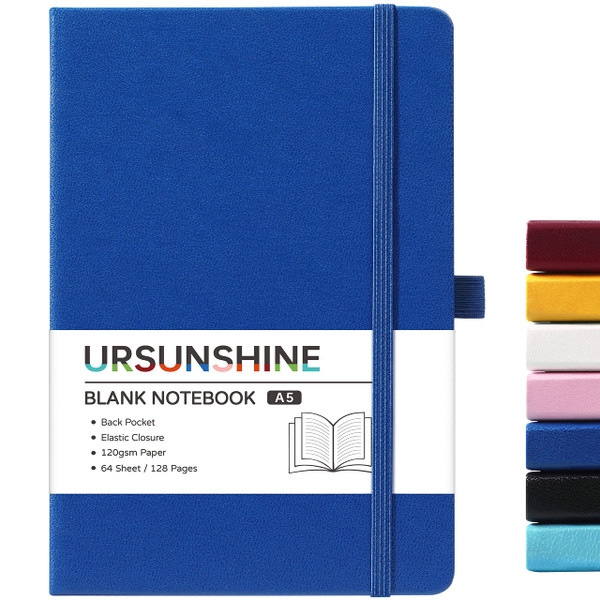 Blank Journal/Notebook - Classic Notebook/Journal with Ribbon Divider, Hardcover with Thick Paper, 5.3'' x 8.26'', Banded + Pen Holder +Inner Pocket - Deep Blue