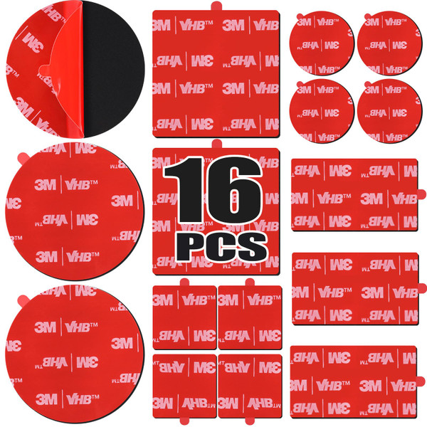 16 Pack Double-Sided Heavy Duty Tape, Made of 3M VHB 5952Include 1 Inch and 2 Inch, Square, Rectangle, and Round Waterproof and Heat Resistant, Suitable for Car, Home Decoration, Outdoor Use