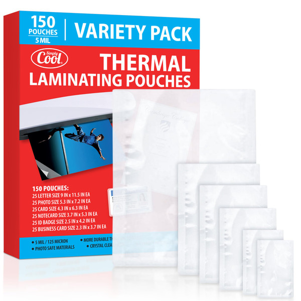 5MIL Thermal Laminating Sheets (150 Count) Letter, Photo, Card, Notecard, ID Badge and Business Card Sizes, Laminating Pouches Compatible with Laminators, Crystal Clear Laminated Finish