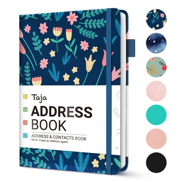 Taja Hardcover Address Book with Alphabetical Tabs, Large Print for Record Contacts, Small Address Book to Store All Your Important Information in One Place - Spring Flowers