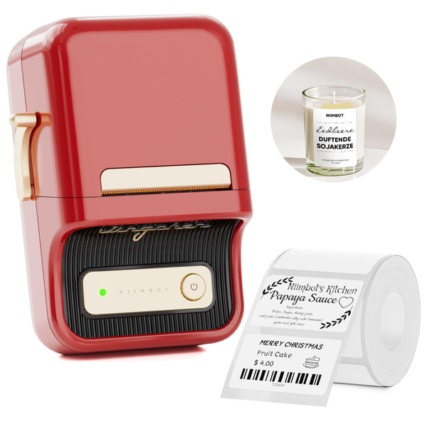 NIIMBOT B21 Inkless Label Maker, Mini Thermal Label Maker Compatible with iOS & Android, for Home Organization, Business, Barcode, QR Code, with 1 Pack 50x30mm White Label, Red