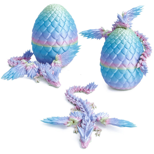 Flavery 3D Printed Flying Dragon in Egg - Tricolor Egg with 9" Flexible Winged Dragon Inside, Colorful Fidget Toy, Birthday Gift, Desk Pet Figure (Mini Rainbow) Flavery 3D Printed Flying Dragon in Egg - Tricolor Egg with 9" Flexible Winged Dragon Inside, Colorful Fidget Toy, Birthday Gift, Desk Pet Figure (Mini Rainbow)