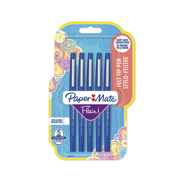 Paper Mate Flair Original Fibre-Tip Pen Blue - Pack of 5