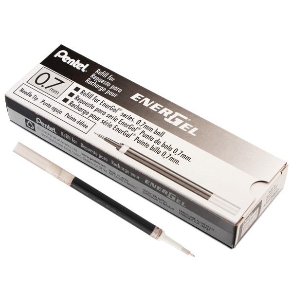Pentel Refill Ink for EnerGel Liquid Gel Pen, (0.7mm), Medium Line, Needle Tip, Black Ink, Box of 12 (LRN7-A)