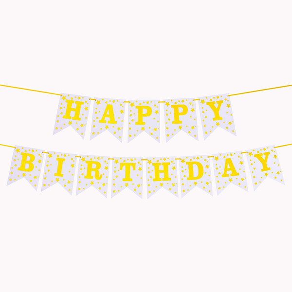 Happy Birthday Banner for Birthday Party Decorations (Star White)