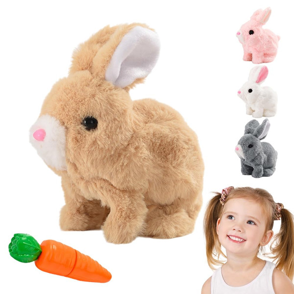 My Realistic Bunny Toy Easter Basket Stuffer, 2025 New Interactive Bunny Toys Bunnies Can Walk and Talk, Handmade Hopping Realistic Rabbit Toys for Kids (Brown-A)