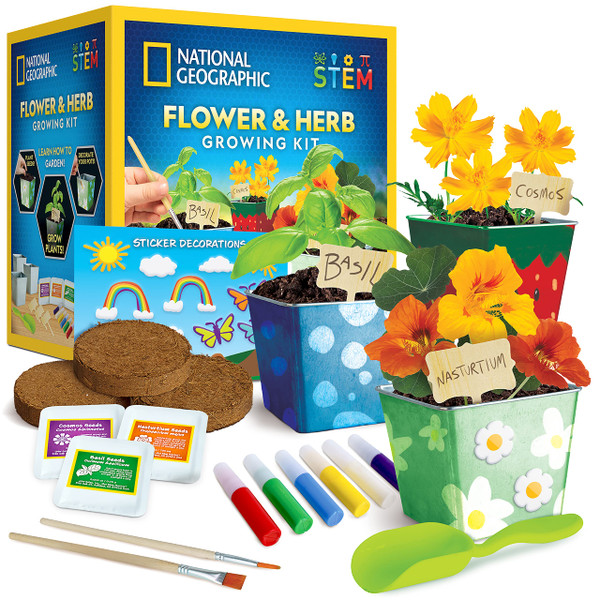 National Geographic Flower & Herb Gardening Kit for Kids - Gardening Set with 3 Stainless Steel Pots, Paint & Stickers, Outdoor Toys, Craft Kits, Kids Plant Growing Kit, Easter Basket Stuffers National Geographic Flower & Herb Gardening Kit for Kids - Gardening Set with 3 Stainless Steel Pots, Paint & Stickers, Outdoor Toys, Craft Kits, Kids Plant Growing Kit, Easter Basket Stuffers