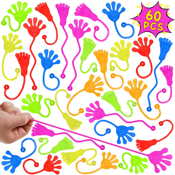 Sticky Hands Bulk 60 PCS Party Favors for Kids 4-8,8-12 Year Stretchy Sticky Hand Feet Goodie Bags Stuffers for Kids Treasure Box Toys for Classroom Small Mini Prizes Birthday Party Supplies Slap Hand