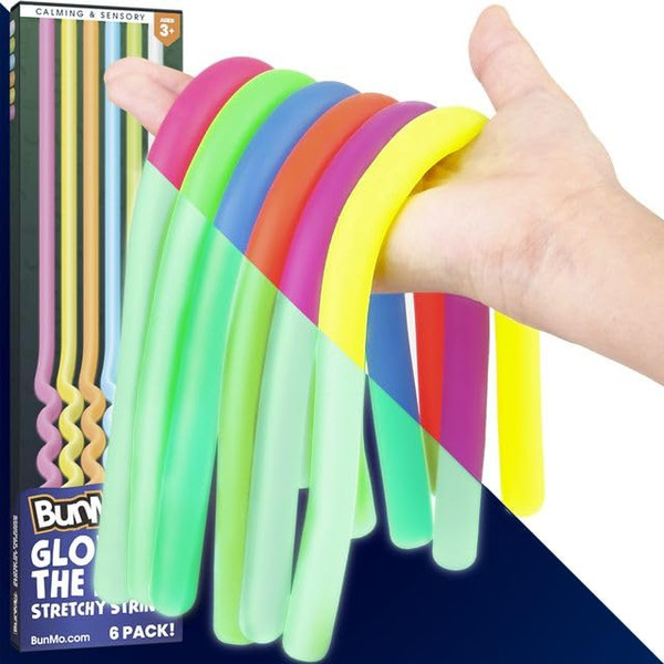 BUNMO Easter Basket Stuffers - Stretchy Strings - Sensory Toys - Stimulating & Addictive Sensory Toys for Kids - Fidget - Easter Basket Stuffers for Kids - Non-Mouthable Toy 3+ - Glow 6 Pack