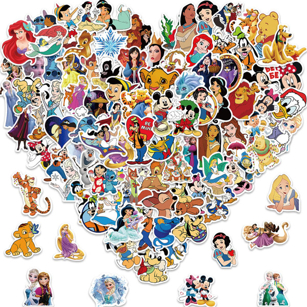 100PCS Cartoon Movie Character Stickers Kids Stickers Pack Cute Cartoon Princess Deals for Kids Teens Waterproof Vinyl Water Bottles Laptop Princess Sticker for Party Dcor School Reword for Kids