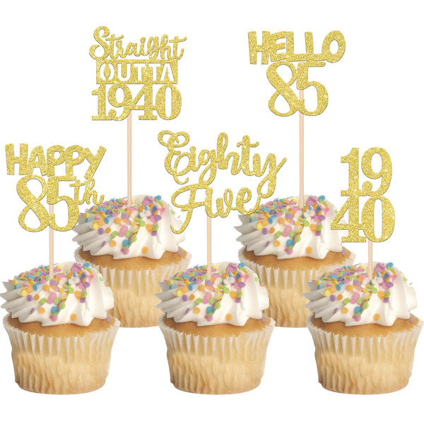 30PCS Straight Outta 1940 Cupcake Toppers Gold Glitter Eighty Five Happy 85th Birthday Cupcake Picks Cheers to 85 Fabulous Cake Decorations for 85th Birthday Anniversary Party Decoration Supplies