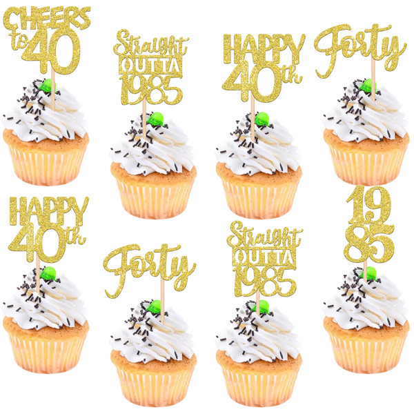 30PCS Straight Outta 1985 Cupcake Toppers Gold Glitter Forty Happy 40th Birthday Cupcake Picks Cheers to 40 Years Cake Decorations for 40th Birthday Anniversary Party Decoration Supplies