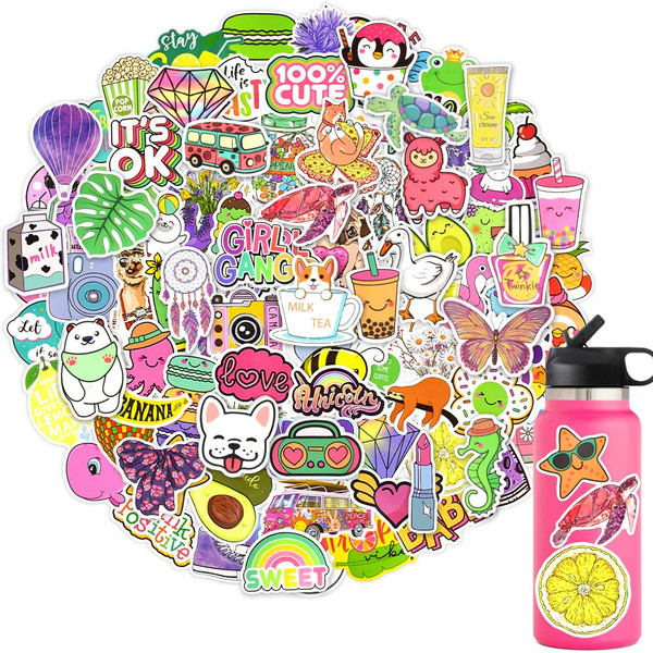 QTL 250pcs Cute Vinyl Stickers for Girls Stickers for Kids Teens Girls Easter Basket Stuffers Gifts Water Bottle Stickers for Hydroflask Waterproof