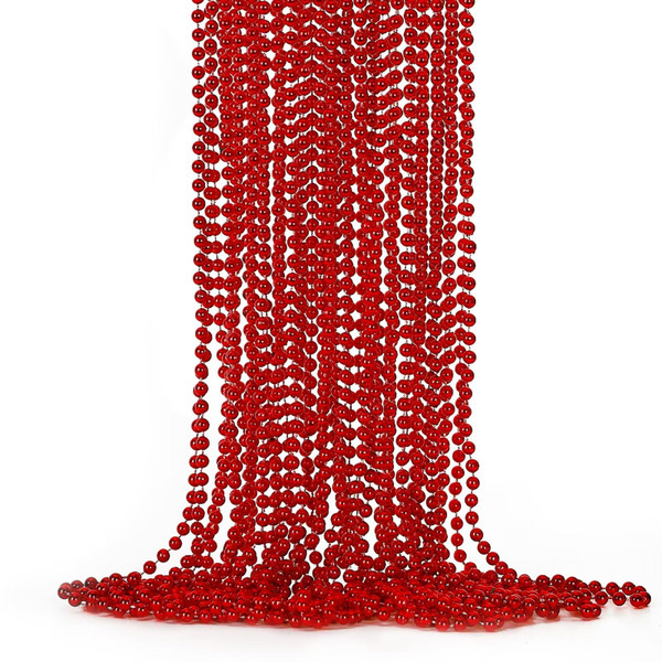 EOBOH 12PCS Bead Necklace, Red Christmas Beads Costumes Party Favors, 33" Beaded Necklace Festival Parade Throw Accessory Sets for Valentines Mardi Gras Christmas Celebrations Decorations