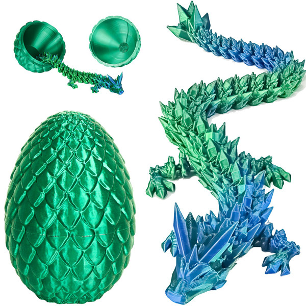 Dragon Eggs with Dragon Inside, 3D Printed Surprise Funny Gifts for Kids, Articulated Dragon Fidget Toys for Adults, Executive Desk Toys Office Room Dcor (Christmas Green, M-Size)