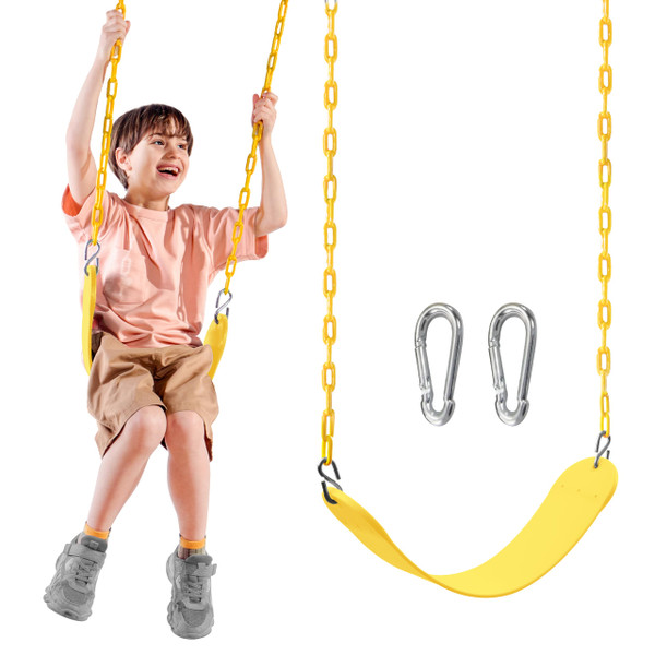 TURFEE Swing for Outdoor Swing Set - Pack of 1 Seat Replacement Kit with Heavy Duty Chains - Backyard Swingset Playground Accessories for Kids (Yellow)