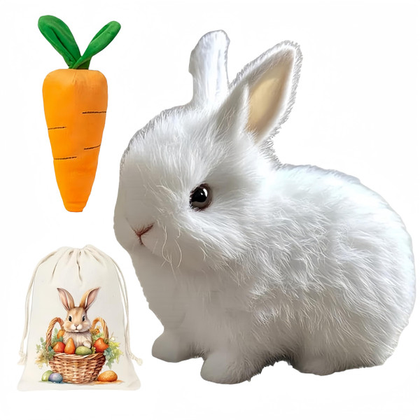 Celosmo Bunny - My Realistic Bunny Toy Bunby Realistic Bunny Jumping Shaking Ears Easter Gift Bunny Pal with Candy Bag (1pc-White)