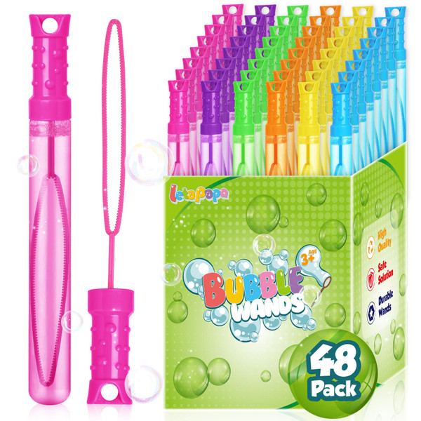 Bubble Wand, 48 Pcs Bubble Wands Bulk in 6 Colors, Bubble Party Favors for Kids, Summer Toys, Indoor Outdoor Activity, Themed Birthday, Wedding, for Girls & Boys
