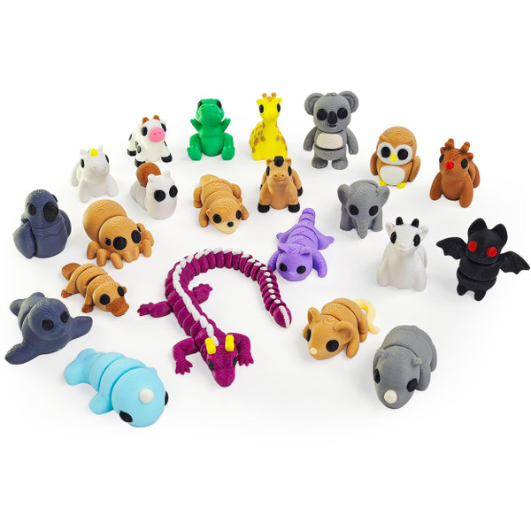 NEXT STOP M Easter Basket Stuffers, 22 Pcs Mini 3D Printed Animal Figurines Set,Articulated, Flexible, and Exquisitely Cute Fidget Toys for Play and Display, Fillers of Easter Egg